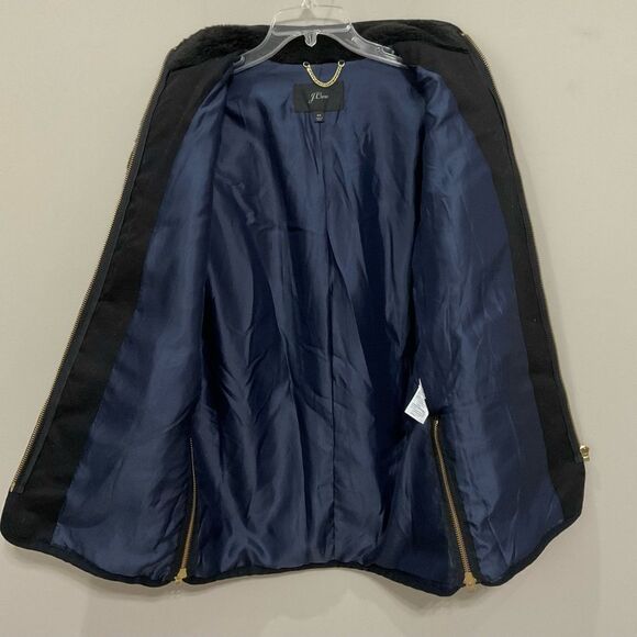 J. Crew Zip-up Plush Fleece Coat Black Sz XS Teddy Sherpa High Collar Jacket - Picture 5 of 9